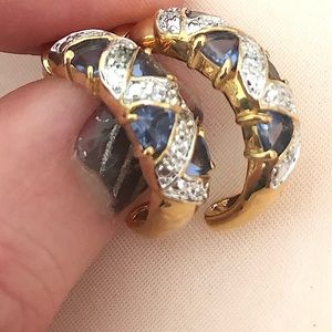 NEW tanzanite CZ gold half moon hoop earrings hoops gemstone